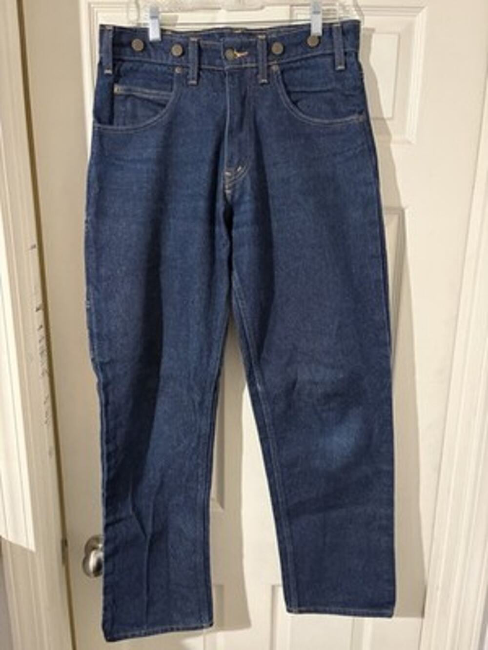 Vtg PRSN BLU Prison Blues Jeans 32x32 Suspenders Dark Wash